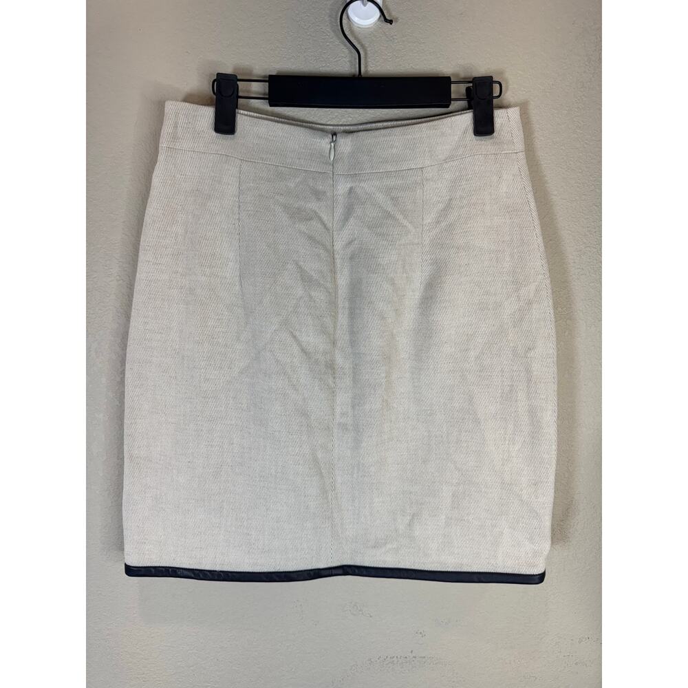 Judith & Charles Linen Blend Skirt 4 Canada Tan Cream Leather Trim Lined